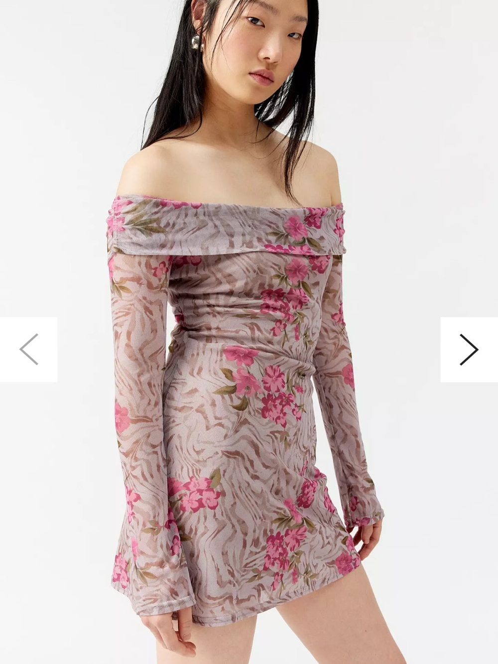 Urban Outfitters Isla Long Sleeve Off-The-Shoulder Mini Dress